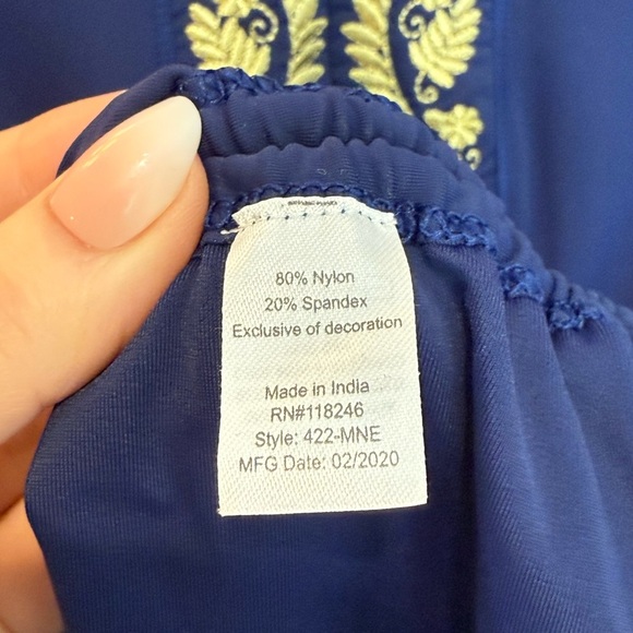 Cabana Life Blue Embroidered Convertible Ruched Swim Top Dress Rashguard- Size M - Picture 7 of 9